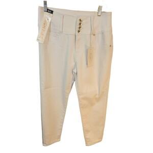 NEW High Rise‎ Jeans 4 button Blue Savvy White Straight Leg Ankle Size 15 / 32